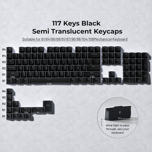 XVX Shinethrough Semi Pudding Double Shot Keycaps - 118 Key - Black