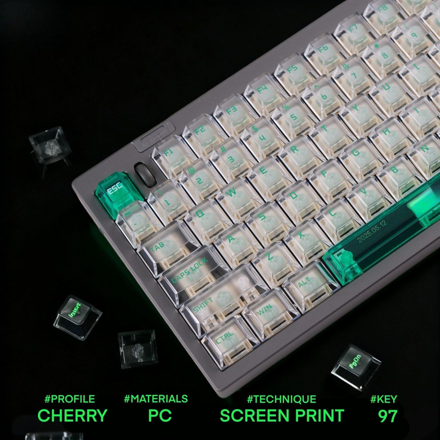 Popkeys Premium Transparent Cherry 97 Keys Keycaps Set - Mint