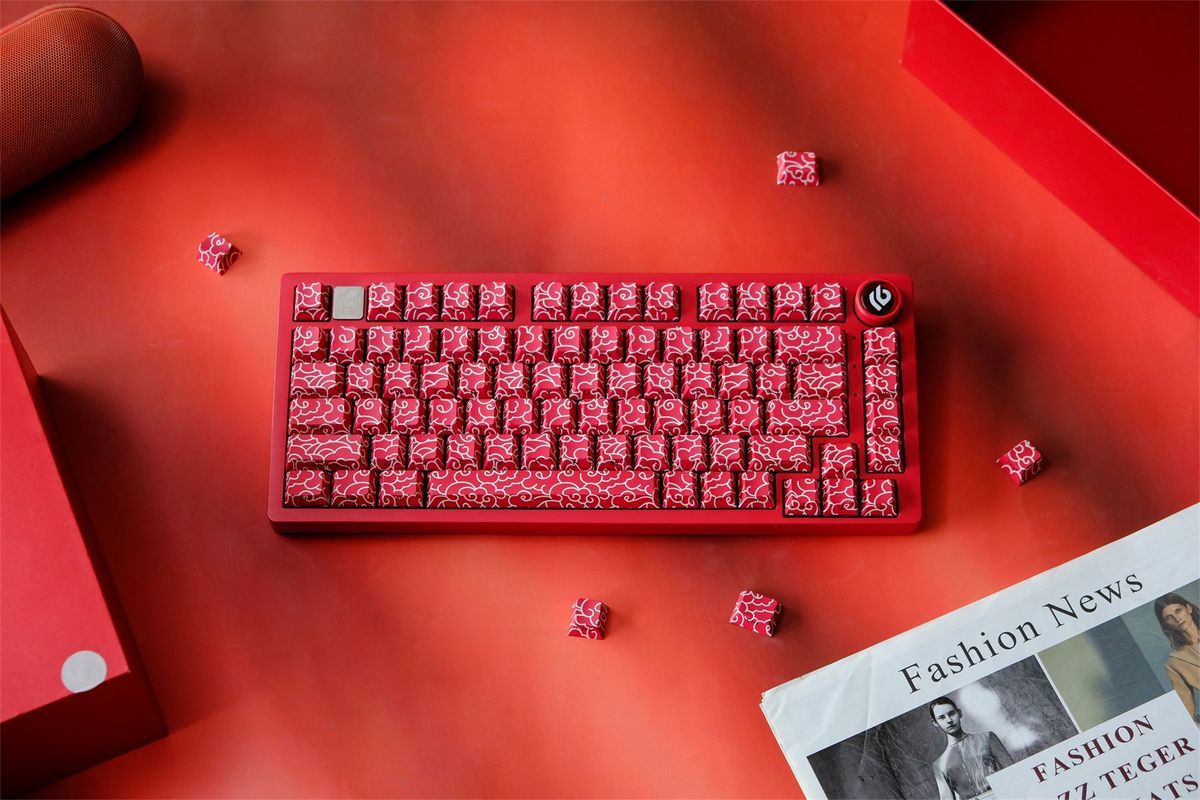 Red Ink Swirl Side Engraved Cherry 120+ Keys PBT Keycaps Set