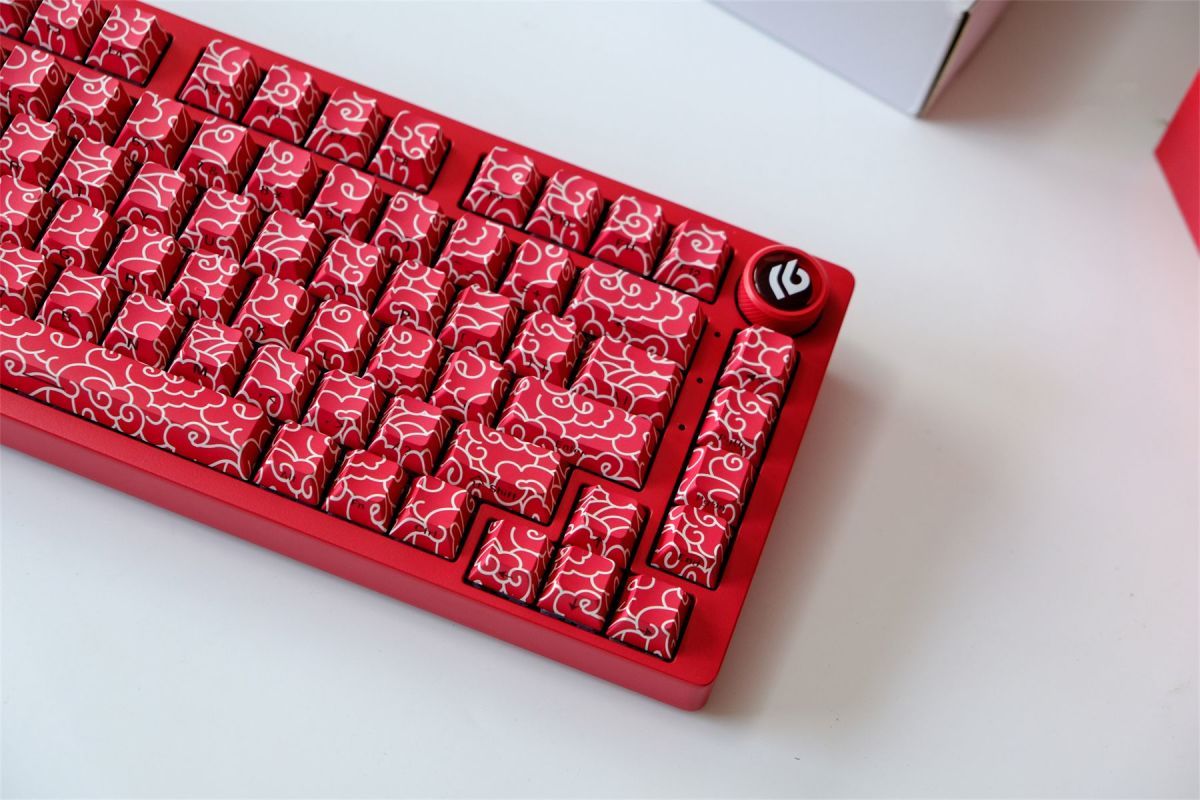Red Ink Swirl Side Engraved Cherry 120+ Keys PBT Keycaps Set