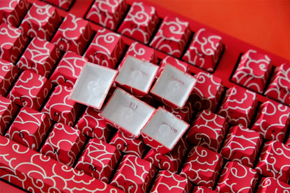 Red Ink Swirl Side Engraved Cherry 120+ Keys PBT Keycaps Set