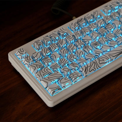 White Topographic Side Engraved Cherry 120+ Keys Keycaps Set