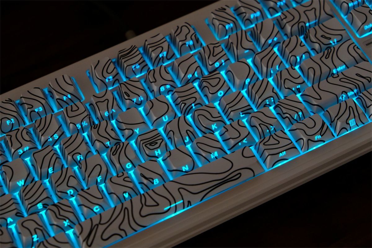 White Topographic Side Engraved Cherry 120+ Keys Keycaps Set