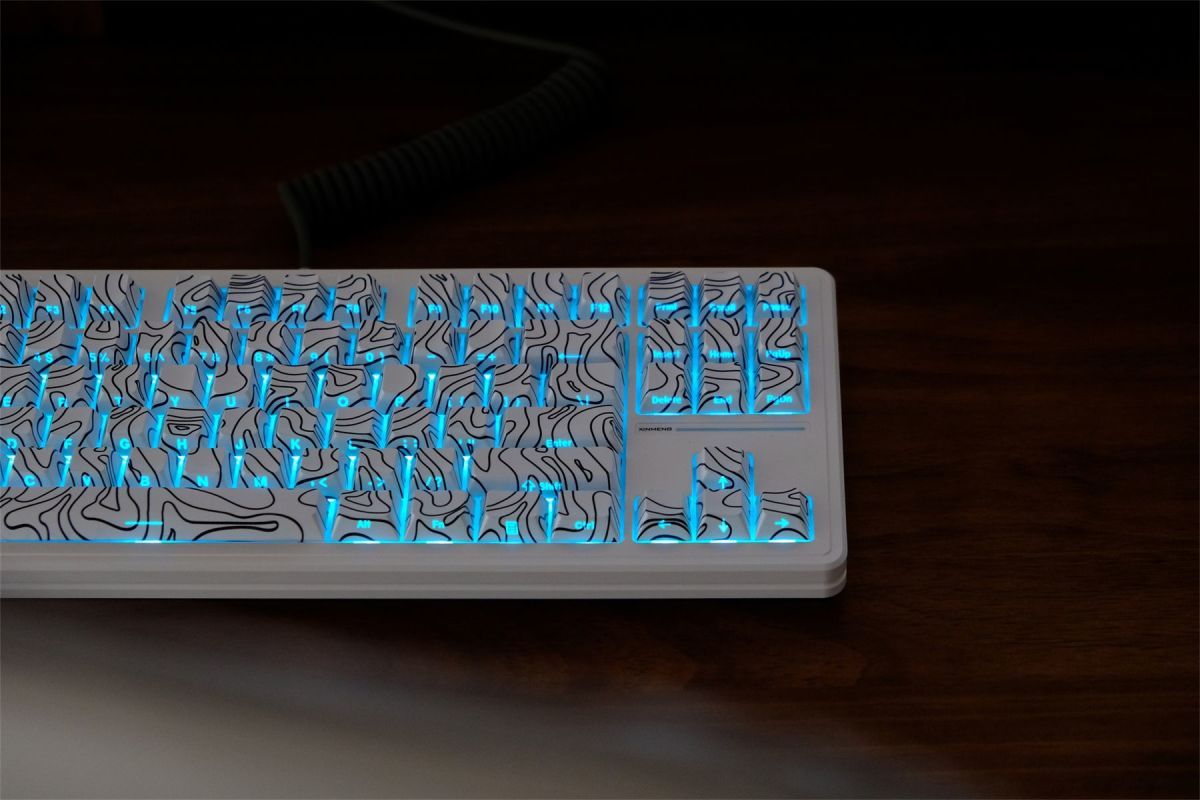 White Topographic Side Engraved Cherry 120+ Keys Keycaps Set