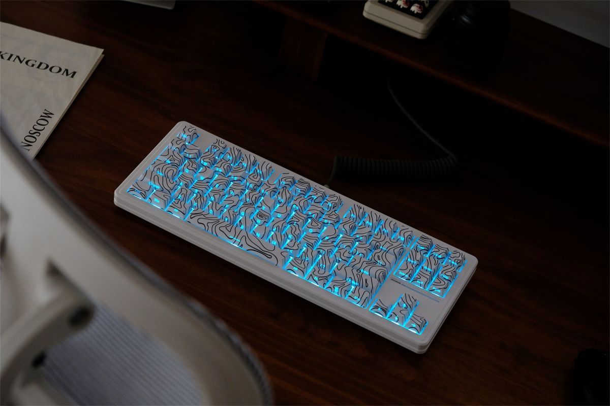 White Topographic Side Engraved Cherry 120+ Keys Keycaps Set