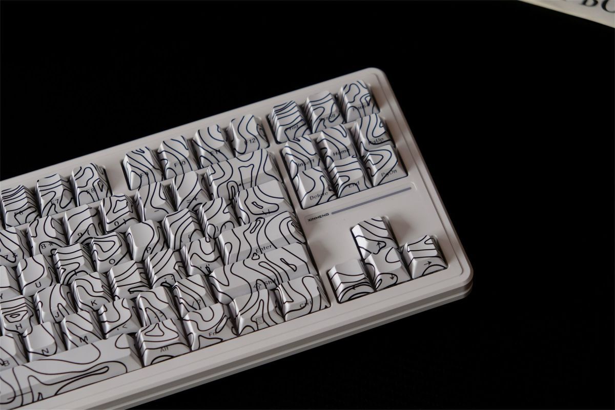White Topographic Side Engraved Cherry 120+ Keys Keycaps Set