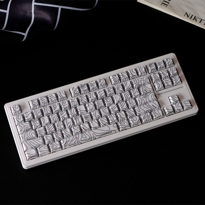 White Topographic Side Engraved Cherry 120+ Keys Keycaps Set