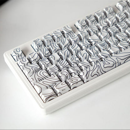White Topographic Side Engraved Cherry 120+ Keys Keycaps Set