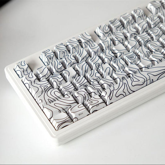 White Topographic Side Engraved Cherry 120+ Keys Keycaps Set