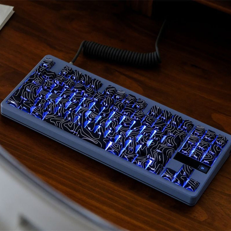 Black Topographic Side Engraved Cherry 120+ Keys Keycaps Set