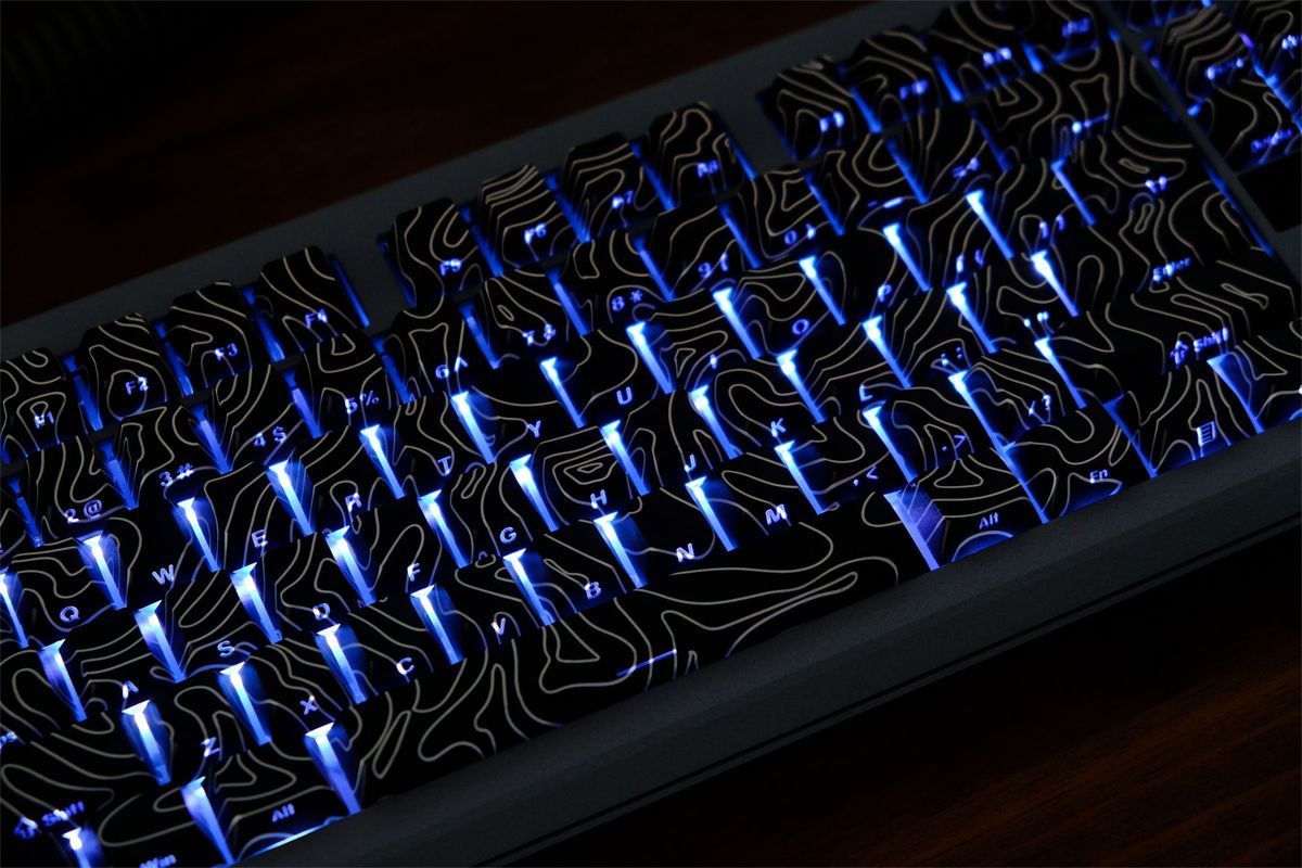 Black Topographic Side Engraved Cherry 120+ Keys Keycaps Set