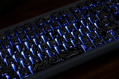 Black Topographic Side Engraved Cherry 120+ Keys Keycaps Set