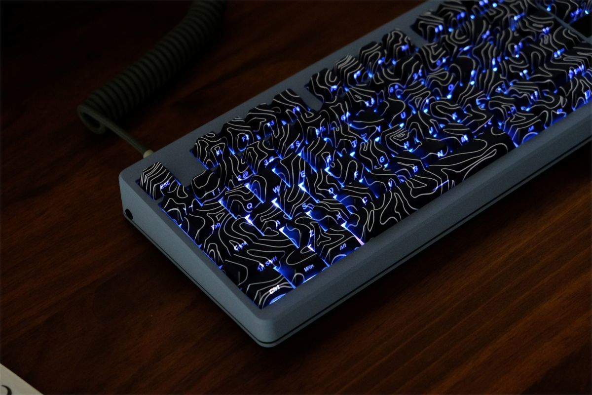 Black Topographic Side Engraved Cherry 120+ Keys Keycaps Set