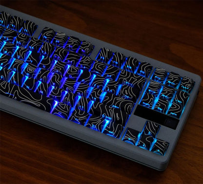 Black Topographic Side Engraved Cherry 120+ Keys Keycaps Set