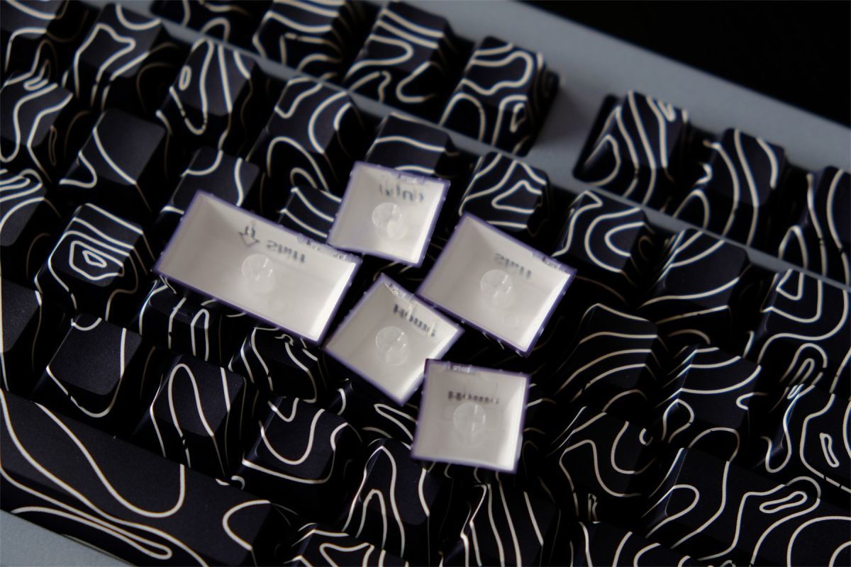 Black Topographic Side Engraved Cherry 120+ Keys Keycaps Set