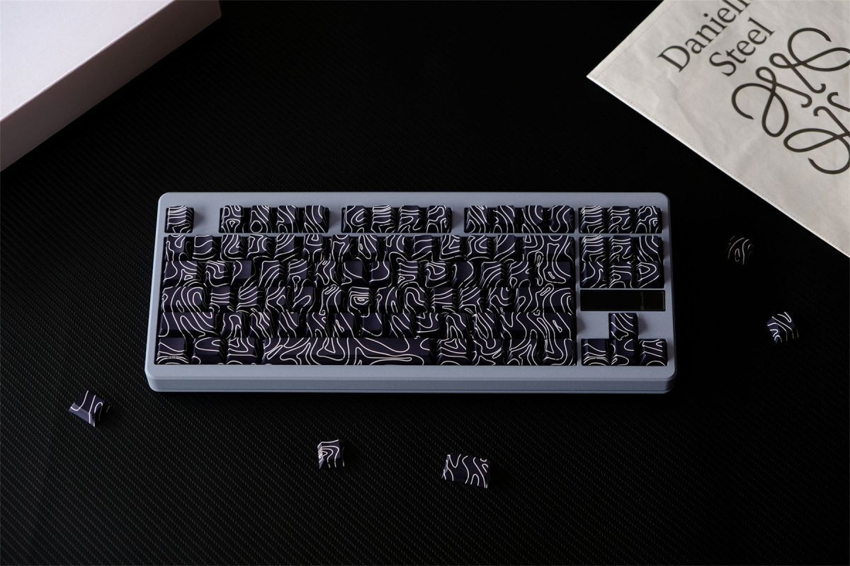 Black Topographic Side Engraved Cherry 120+ Keys Keycaps Set