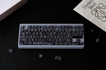 Black Topographic Side Engraved Cherry 120+ Keys Keycaps Set