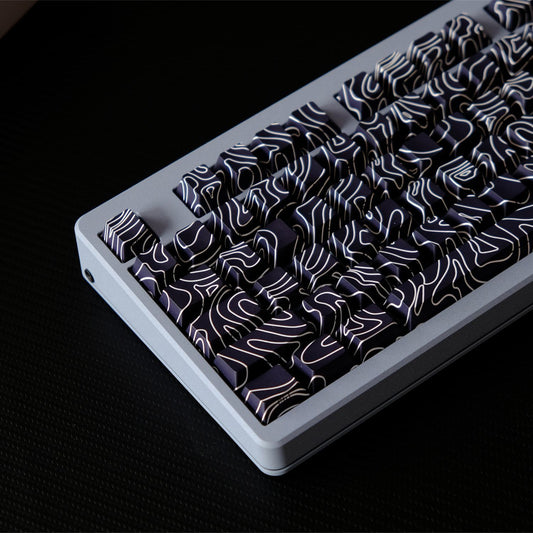 Black Topographic Side Engraved Cherry 120+ Keys Keycaps Set