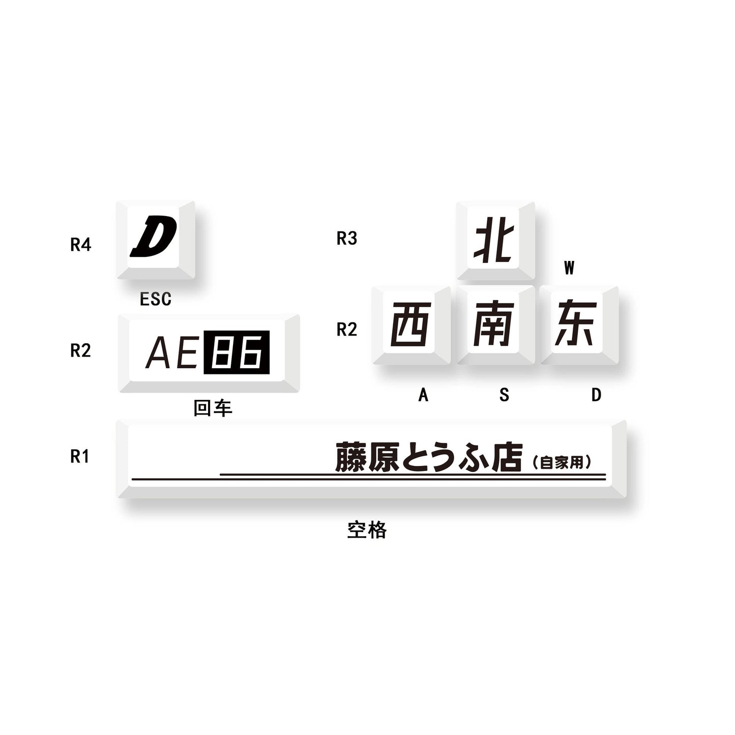 Initial D AE86 Keycaps Set with Spacebar WASD- Set of 8 Keys