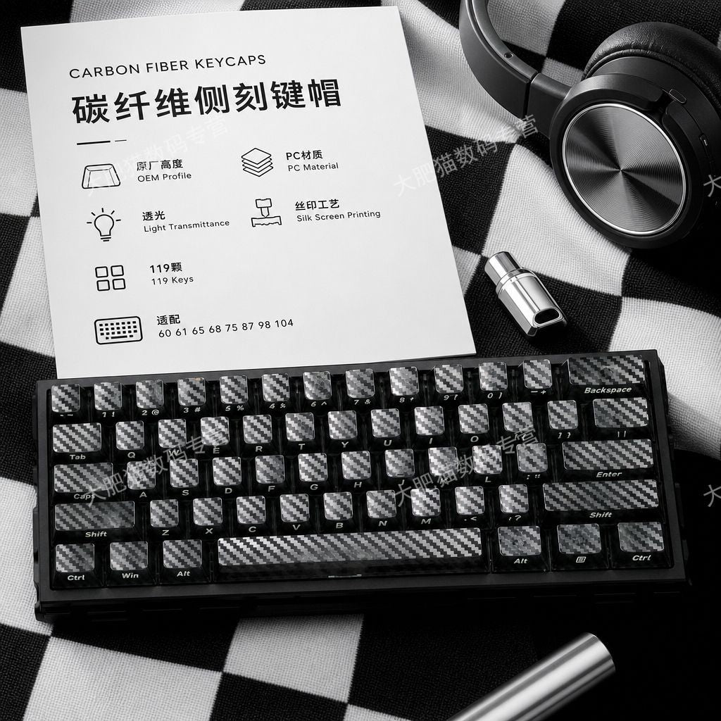 Black Carbon Fiber 2.0 119 Keys Side Printed PC Keycaps Set