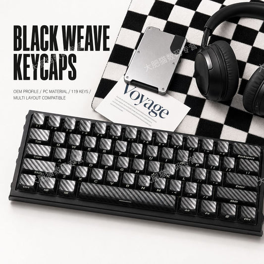 Black Carbon Fiber 2.0 119 Keys Side Printed PC Keycaps Set