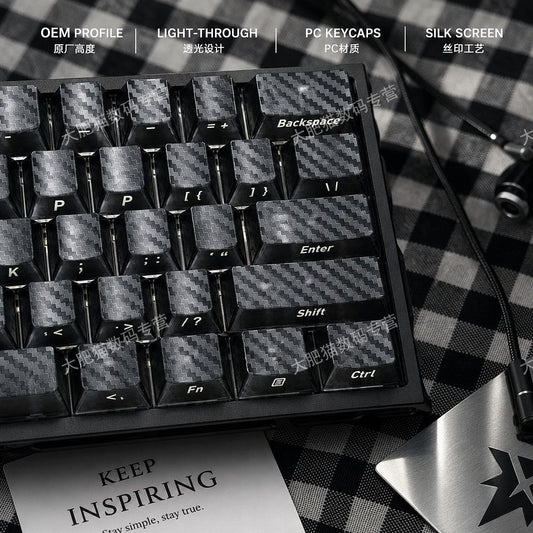 Black Carbon Fiber 2.0 119 Keys Side Printed PC Keycaps Set
