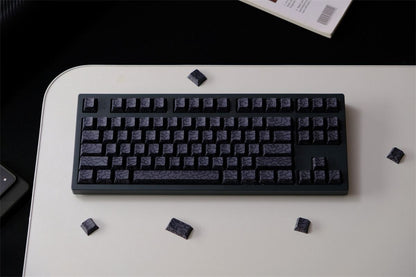 Black Ink Swirl Side Engraved Cherry Keycaps Bangladesh on a keyboard without RGB