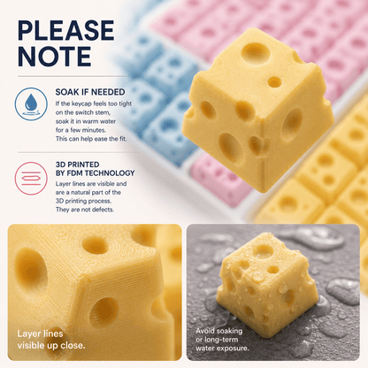 Chesse Themed 3D printed Keycaps - Set of 4 Keys