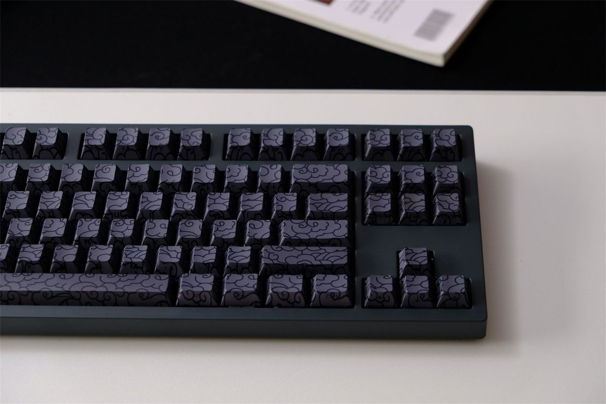 Closeup shot of Black Ink Swirl Keycaps
