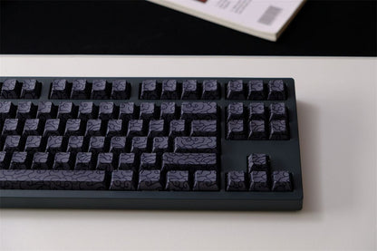 Closeup shot of Black Ink Swirl Keycaps
