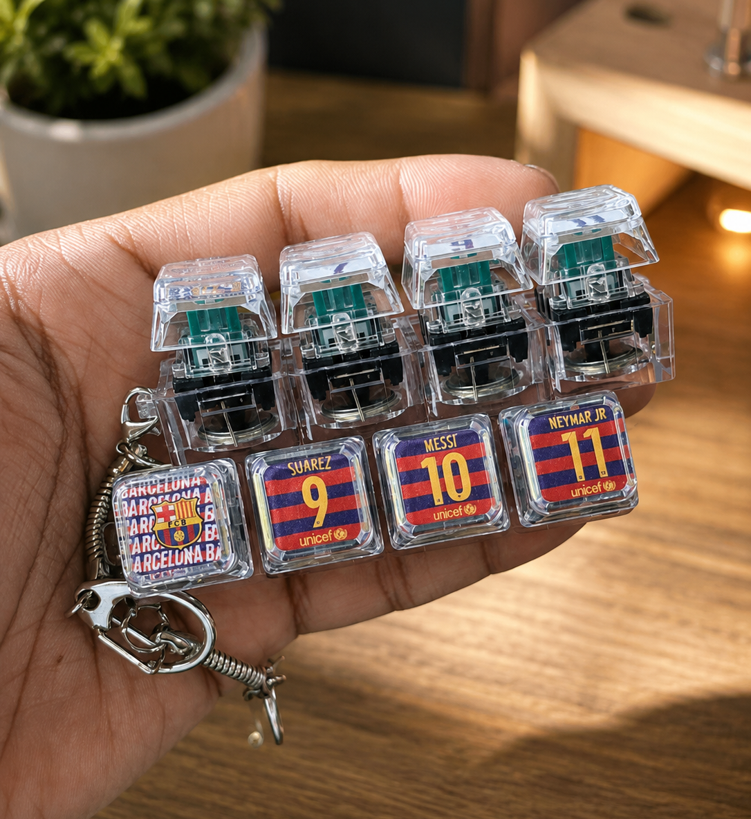 Barcelona MSN and Real Madrid BBC Trios Mechanical Keyboard Fidget Keychain