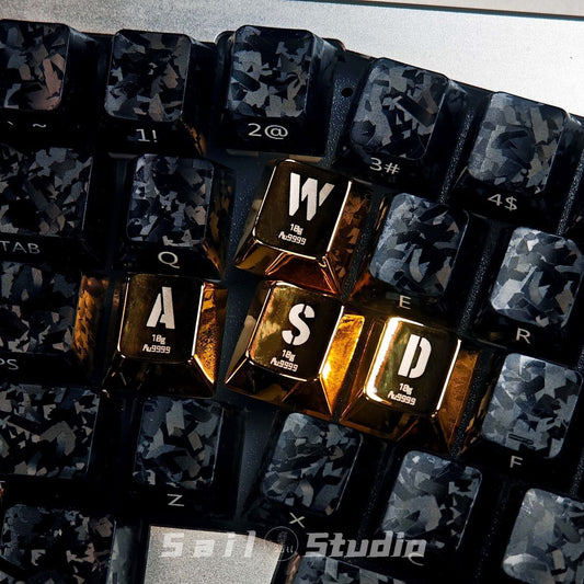 Metal Golden WASD Artisan Keycaps