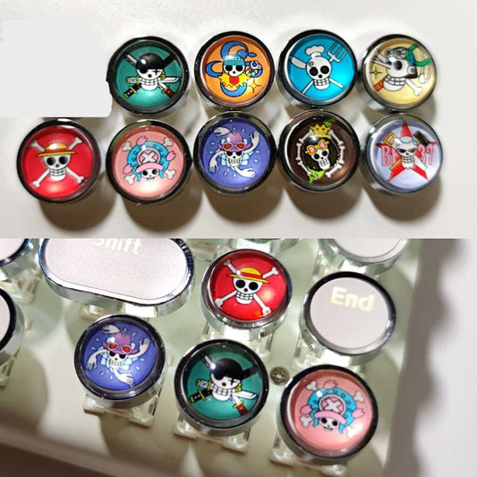 One Piece Themed Metal+ABS Round Keycaps - Set Of 9 Keys