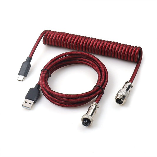 Coiled Aviator Braided 8K Polling Supported Cable - Dark Red