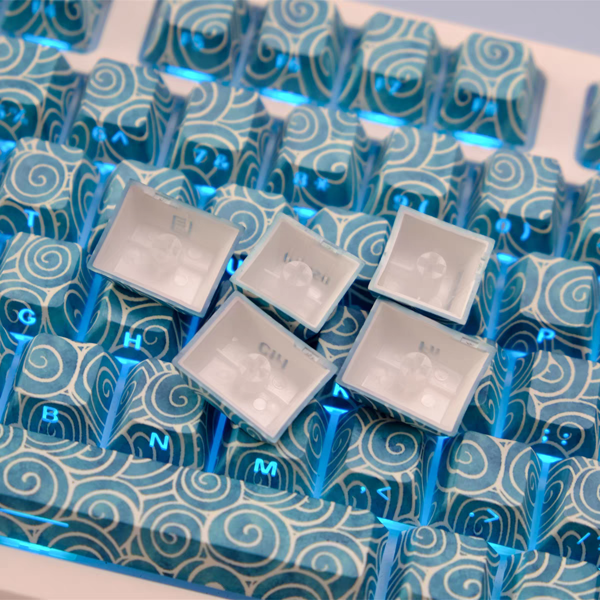 Ocean Swirl Side Engraved keycaps FancyKeebs