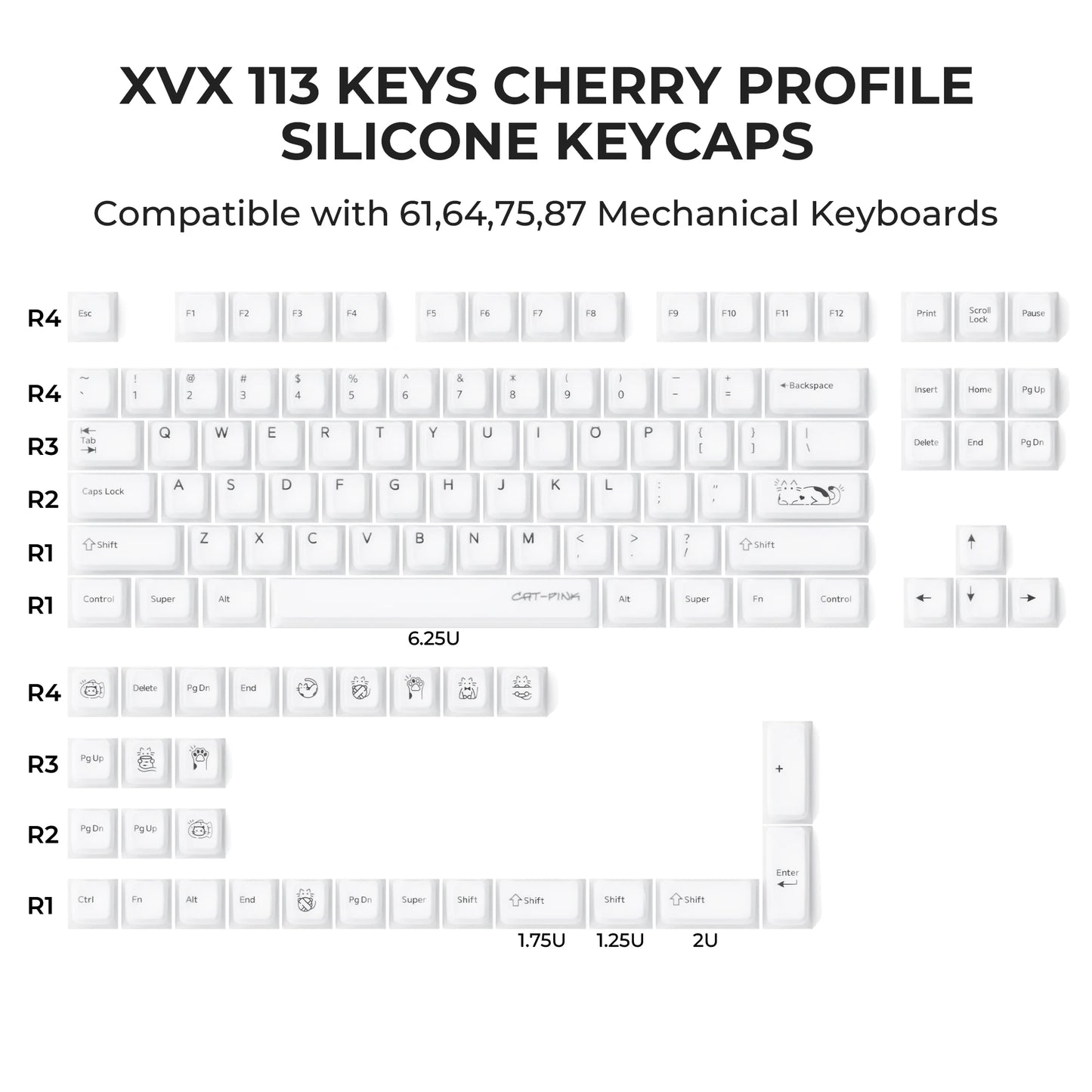 XVX Soft Silicone Pudding Keycaps Cherry Proffile 113 Keys Set