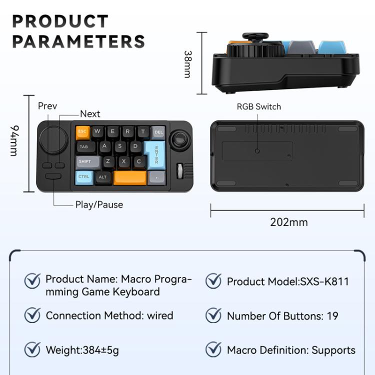 K811 19 Key Hot swappable Wired Macro RGB Keyboard