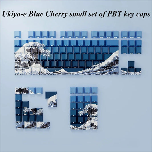 Blue Ukiyo-e Wave SIde Engraved PBT Cherry Keycaps