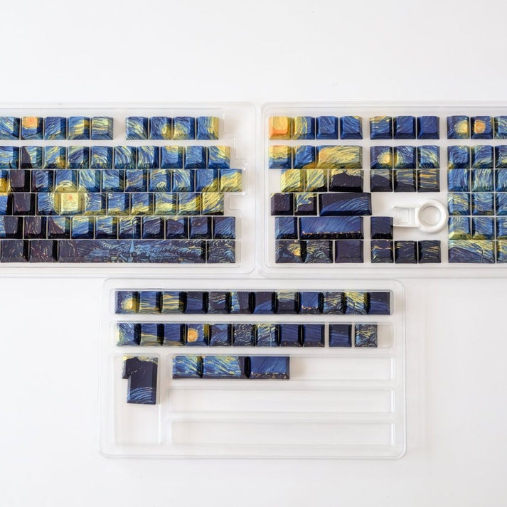 Van Gogh Starry Night Cherry Profile Side Engraved PBT Keycaps Set ...
