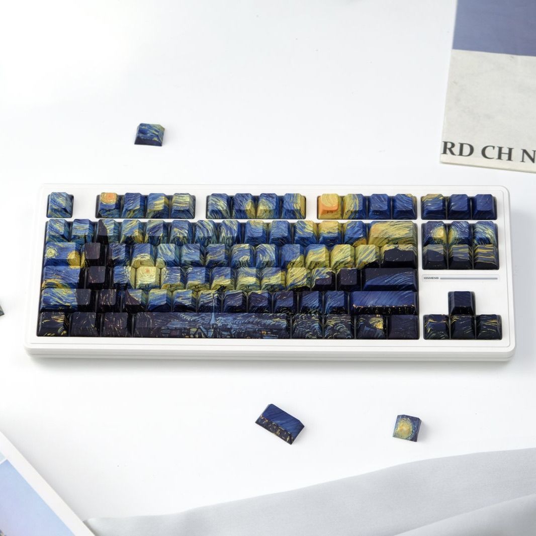 Van Gogh Starry Night Cherry Profile Keycaps on a keyboard available in Bangladesh