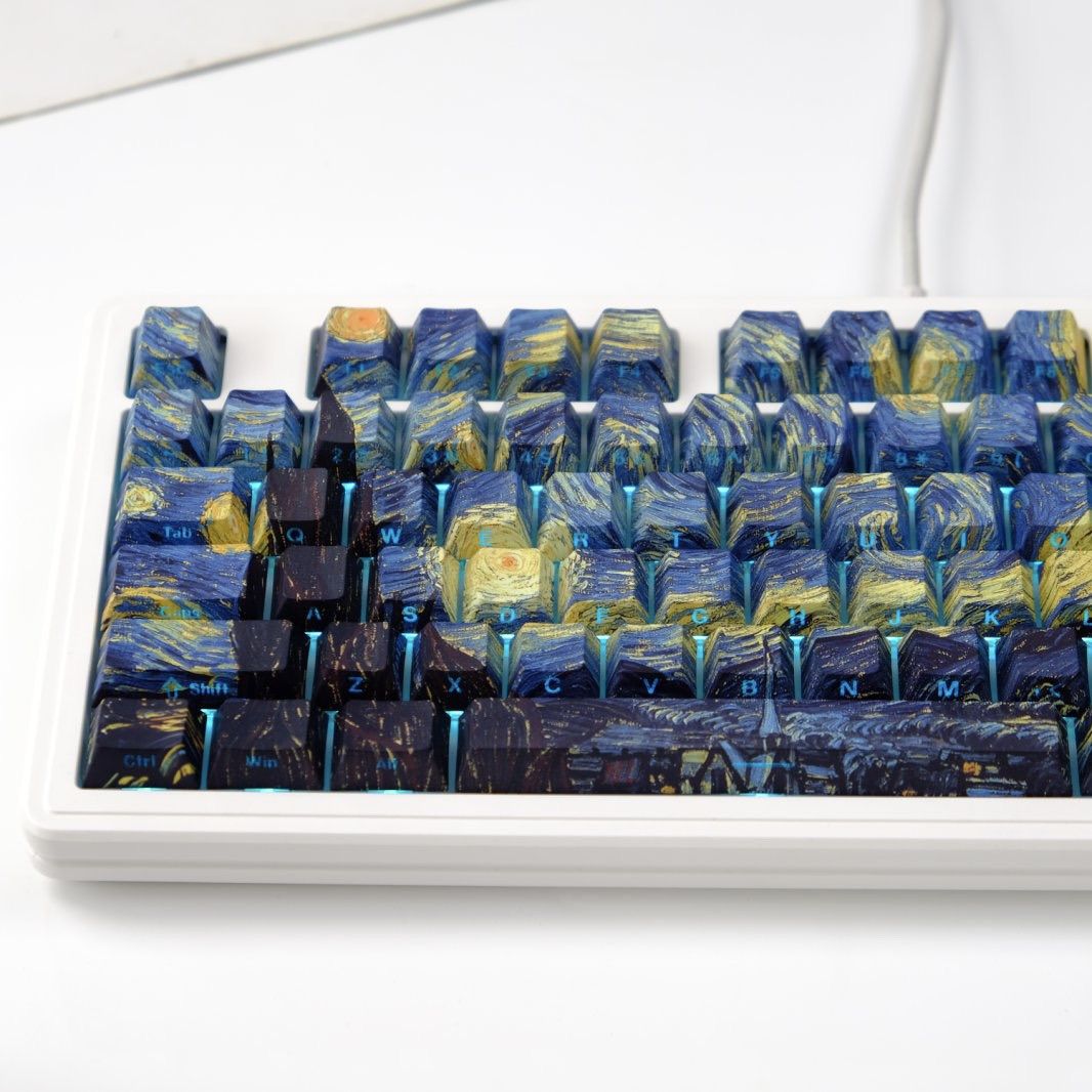 Van Gogh Starry Night Cherry Profile Side Engraved PBT Keycaps Set FancyKeebs Bangladesh