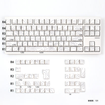 White Topographic Side Engraved Cherry Keycaps