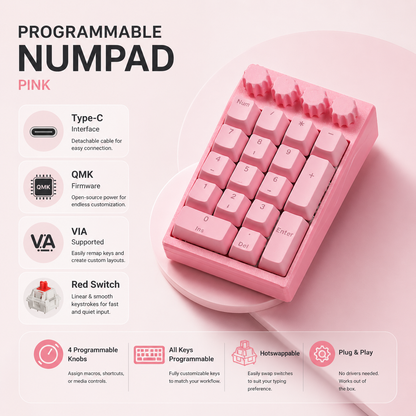 3D Printed DS21 Macro Programmable RGB 21 Keys Hotswappable Wired Numpad