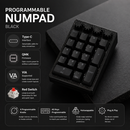 3D Printed DS21 Macro Programmable RGB 21 Keys Hotswappable Wired Numpad