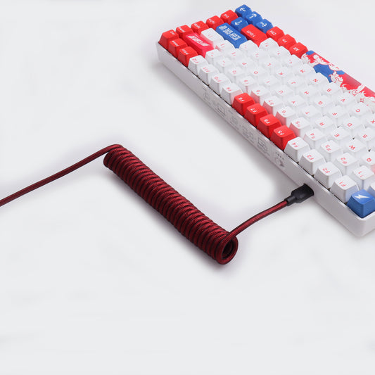 Red Non-Aviator Braided Coiled Cable Type-C Cable