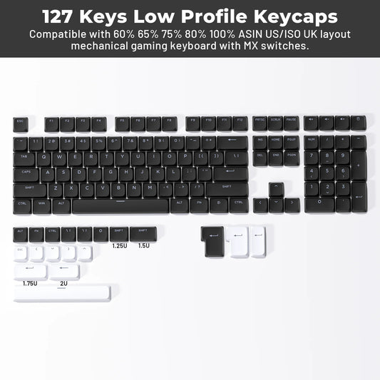 XVX Low Profile Black ShineThrough Double Shot PBT Keycaps