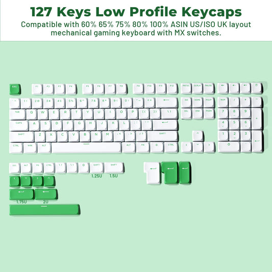 XVX Low Profile Green on White Double Shot PBT Keycaps