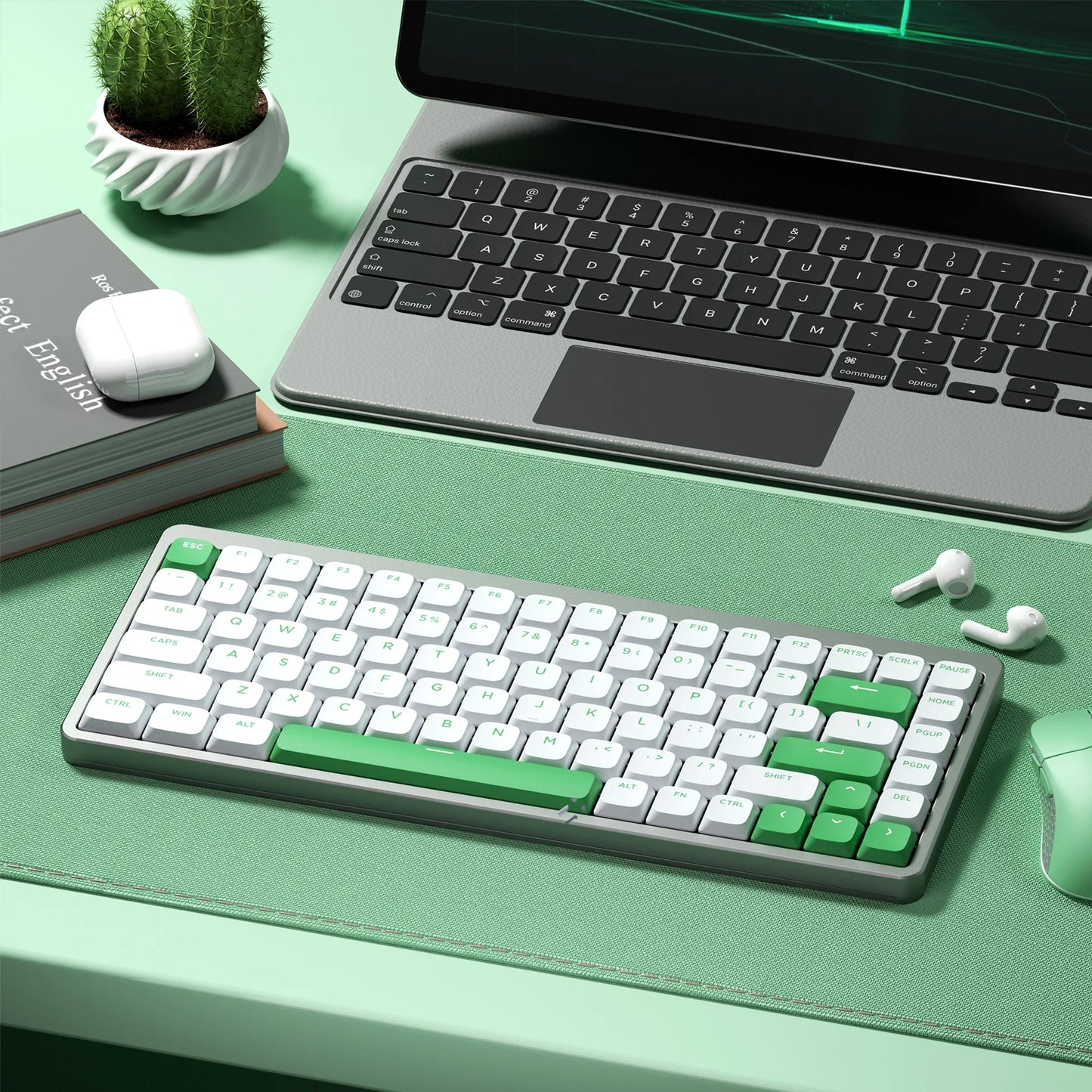 XVX Low Profile Green on White Double Shot PBT Keycaps