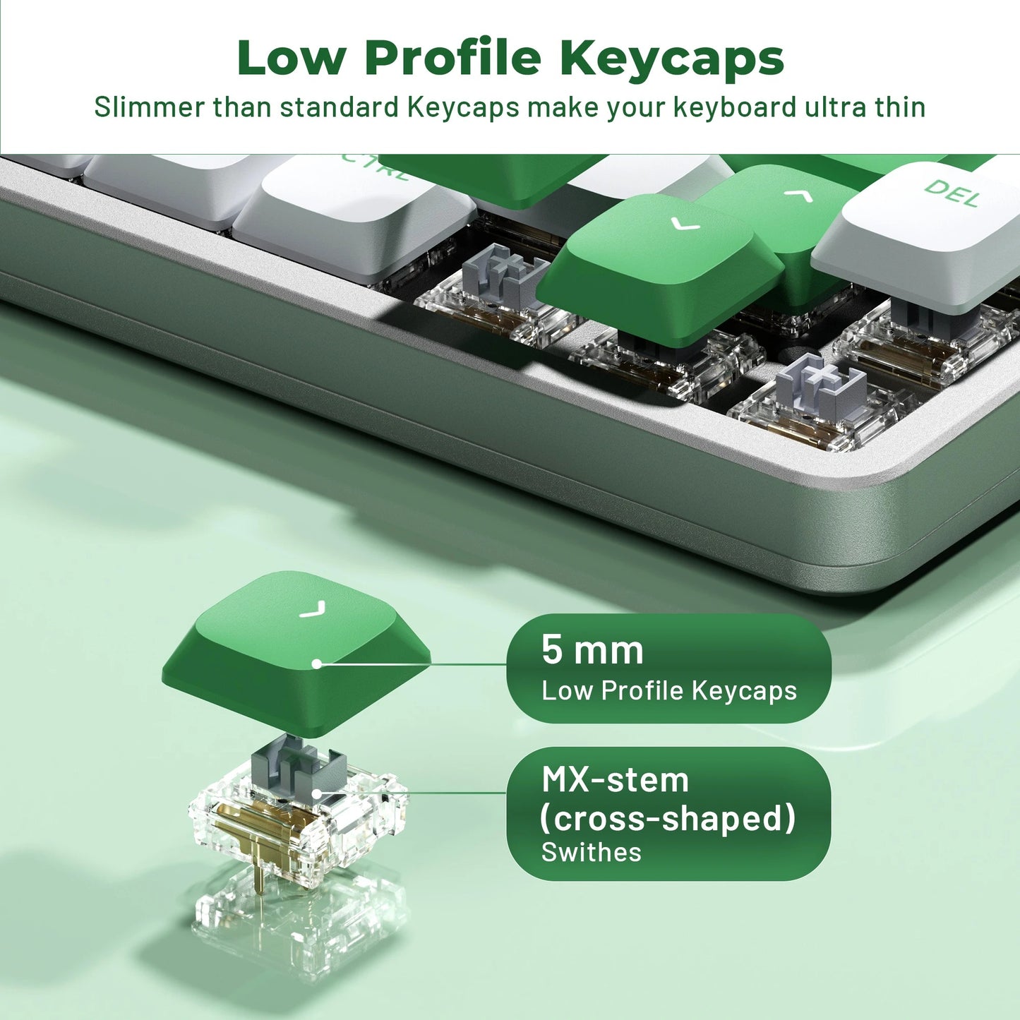 XVX Low Profile Green on White Double Shot PBT Keycaps