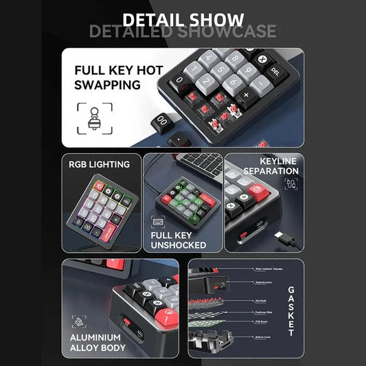 K812 19 Key Hot swappable Gasket Mount Aluminium Macro RGB Wired Keyboard
